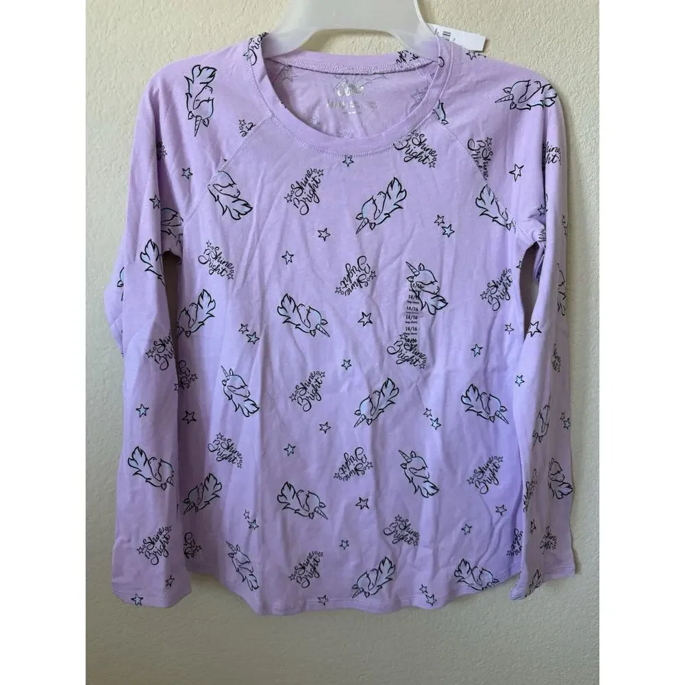Lot Of 2 Justice Gray Purple Unicorn Cat Girls’ Long Sleeve Girls Top Size 14/16